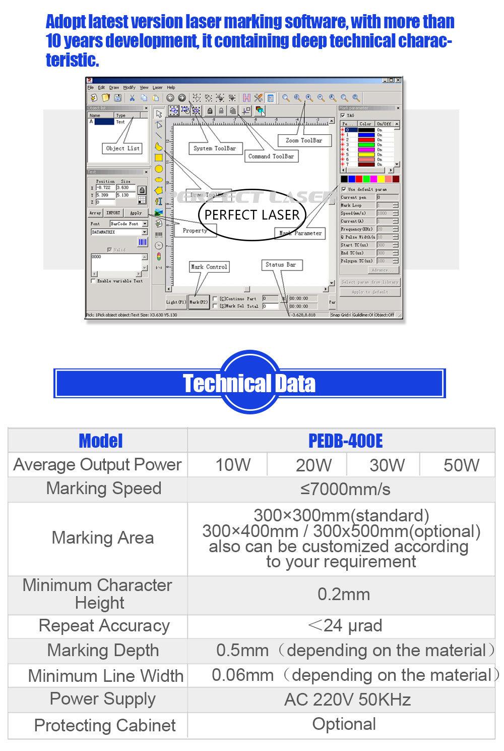 Laser Parts Marking Machine Pedb-400e for Steel, Aluminum, PVC