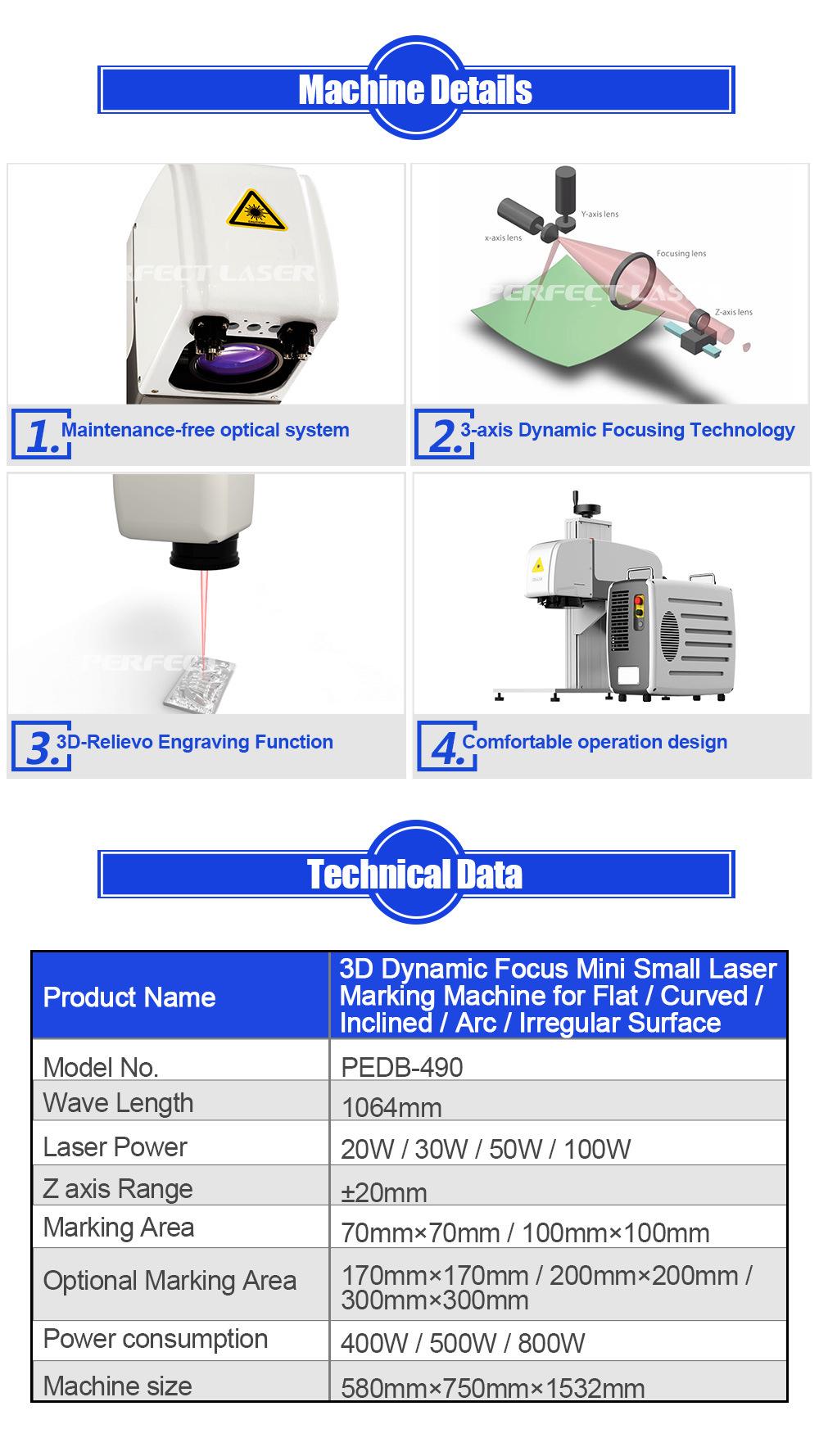 3D Dynamic Focus Mini Small Laser Marking Machine for Flat / Curved / Inclined / Arc / Irregular Surface