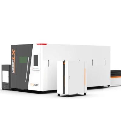 Xt Laser Raycus/Ipg Fiber Metal Laser Cutting Machine Full Enclose and Exchange Double Table with Rotary Axis Cutter Laser
