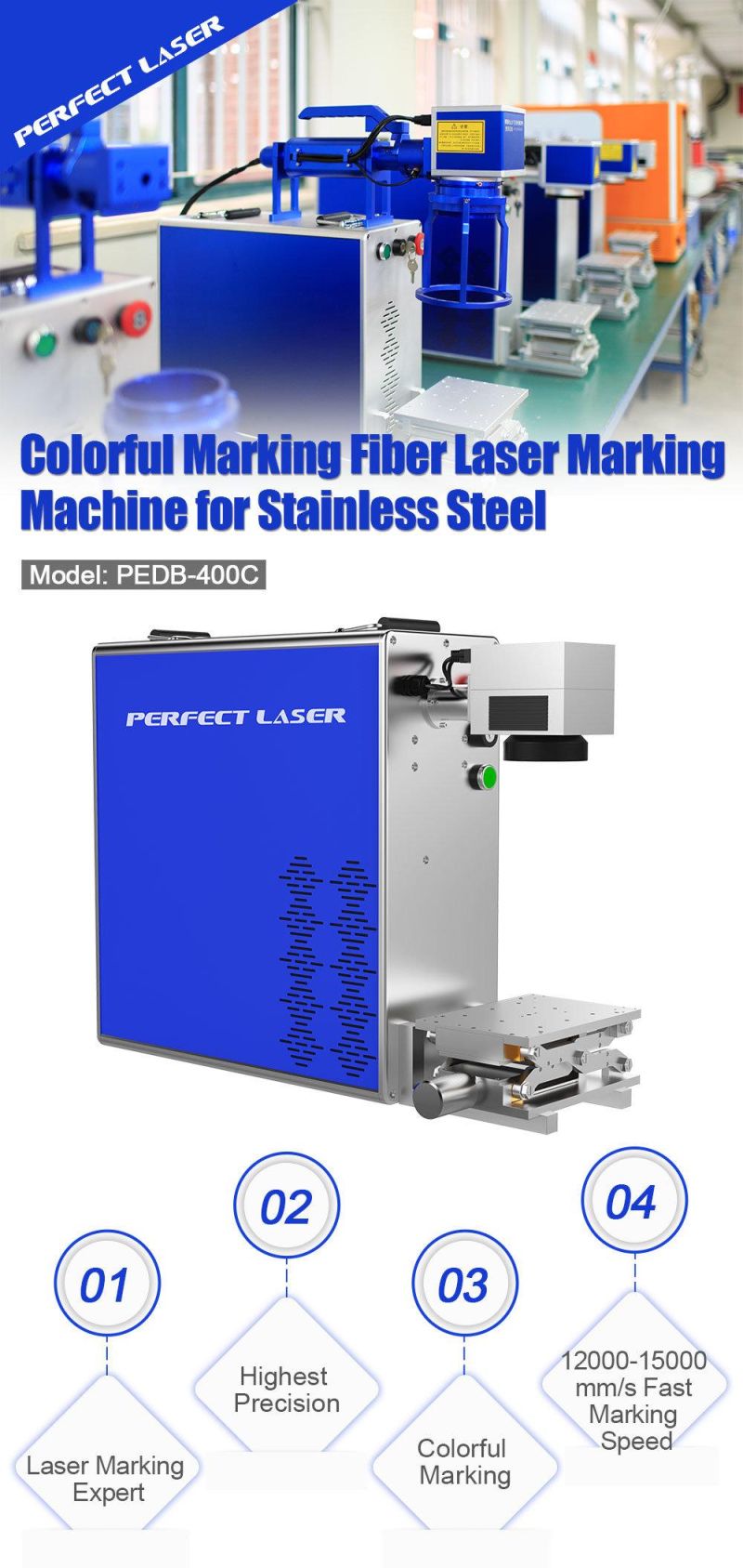 High Precision 20W 30W 50W 100W Color Mopa Fiber Laser Printing Machine