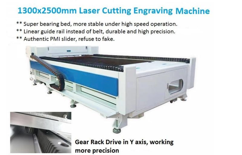 100W 120W 150W 180W CO2 Laser Acrylic Wood Cutting Machine with 1300*2500mm Working Area